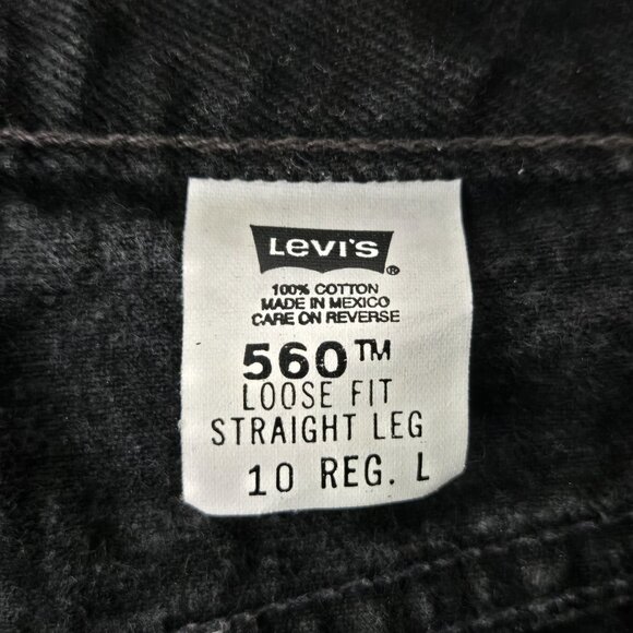 VTG Levi's 560 Straight Loose Fit Jeans 10 Tall High Waist Black Acid Wash Denim - Picture 7 of 11